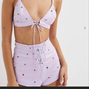 For Love And Lemons Lavender Eyelet Shorts